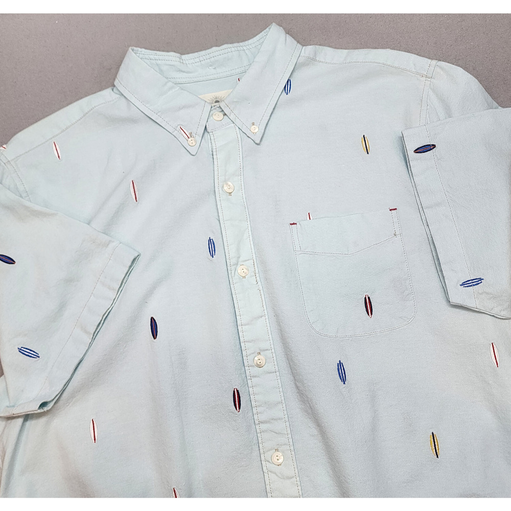 True Grit Men's‎ Surfboard Blue Short Sleeve Button Up Size Medium